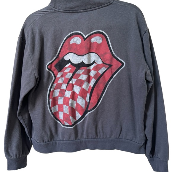 Rolling Stones grey quarter zip crop long sleeve top - Picture 3 of 4
